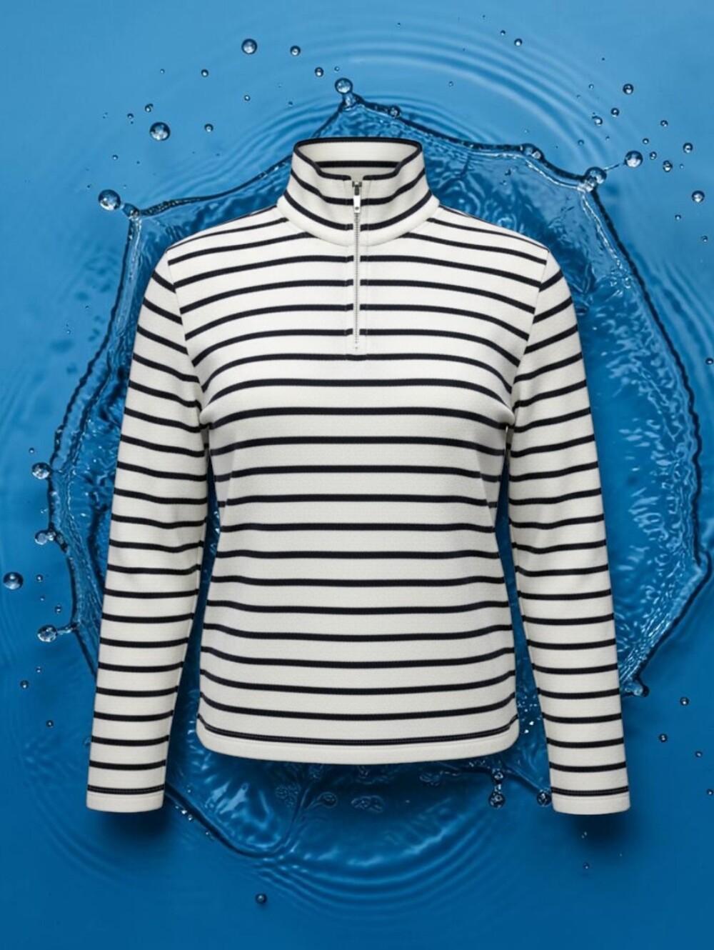 L.L. Bean 100% Cotton Cream Black Striped Quarter Zip Pullover Preppy Sweater 1x